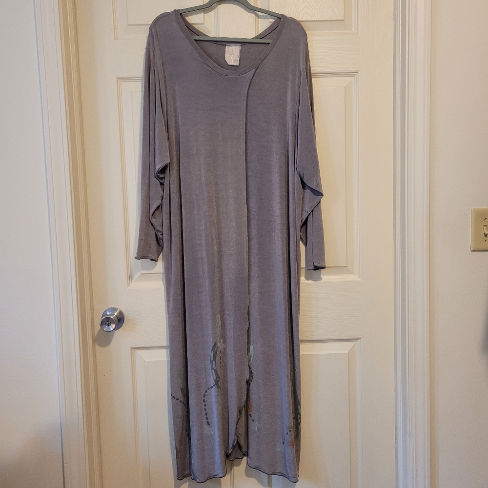 Vintage Blue Fish Slinky Maxi Wrap Dress XXL Gray Artsy Stretch Vacation